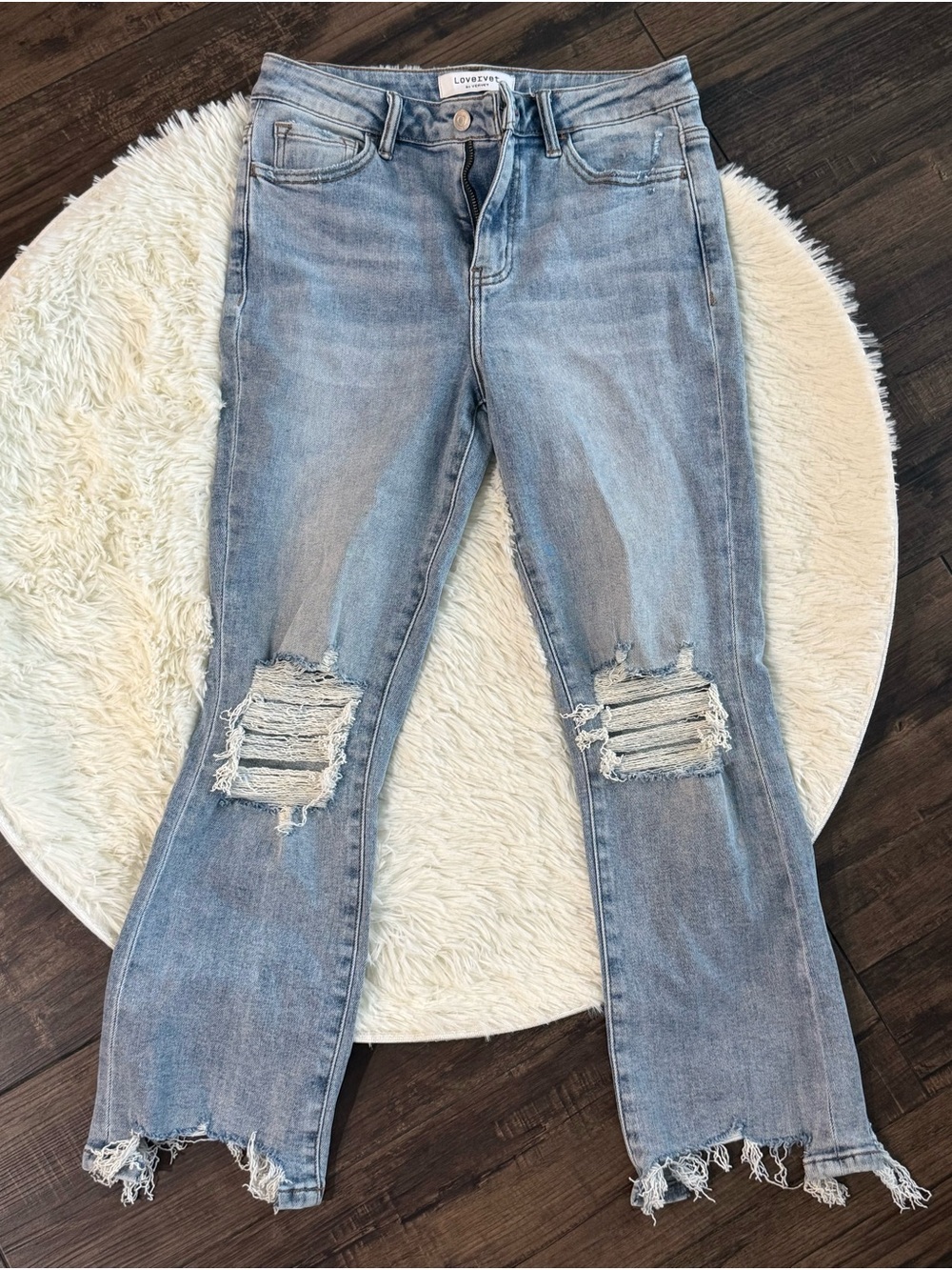 Lovervet by Vervet Women's Distressed Straight Jeans Light Blue Light Wash
